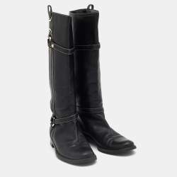 Pre Owned Celine Black Leather Mid Calf Boots Size 36