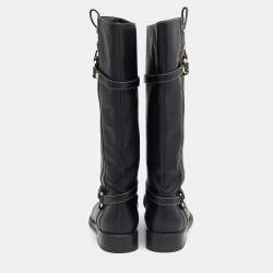 Pre Owned Celine Black Leather Mid Calf Boots Size 36
