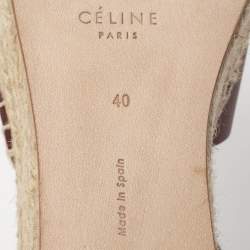 Pre Owned Celine Burgundy Leather Criss Cross Wedge Espadrille Platform Sandals Size 40