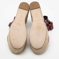 Pre Owned Celine Burgundy Leather Criss Cross Wedge Espadrille Platform Sandals Size 40