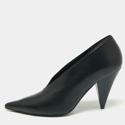 Pre Owned حذاء كعب عالي سيلين جلد أسود برقبة على شكل V ومقدمة مدببة مقاس 36