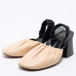 Pre Owned حذاء كعب عالي سيلين جلد أسود/بيج فتحة كعب مقاس 36