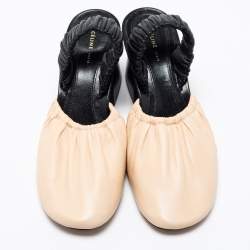 Pre Owned حذاء كعب عالي سيلين جلد أسود/بيج فتحة كعب مقاس 36