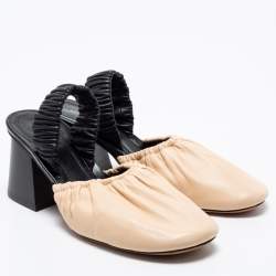 Pre Owned حذاء كعب عالي سيلين جلد أسود/بيج فتحة كعب مقاس 36