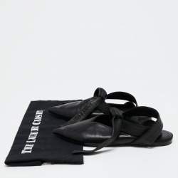 Pre Owned Celine Black Leather V Neck Ankle Tie Flat Mules Size 36