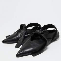 Pre Owned Celine Black Leather V Neck Ankle Tie Flat Mules Size 36