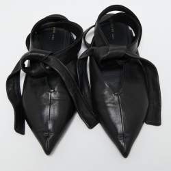 Pre Owned Celine Black Leather V Neck Ankle Tie Flat Mules Size 36