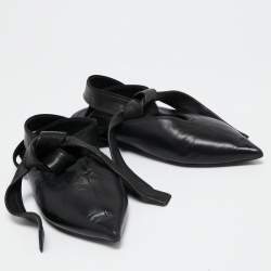 Pre Owned Celine Black Leather V Neck Ankle Tie Flat Mules Size 36