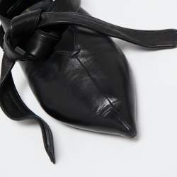 Pre Owned Celine Black Leather V Neck Ankle Tie Flat Mules Size 36