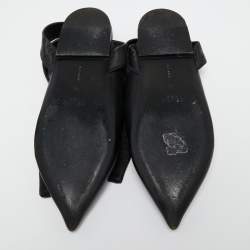 Pre Owned Celine Black Leather V Neck Ankle Tie Flat Mules Size 36