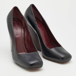 مملوكة مسبقًا Celine Black Leather Square Toe Wedge Pumps Size 39
