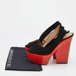 Pre Owned Celine Black Suede Ankle Strap Peep Toe Platform Sandals Size 40