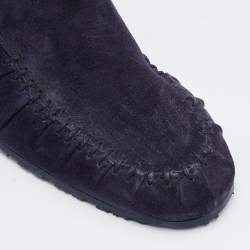 Pre Owned Celine Blue Fur and Suede Knee Length Boots Size 38