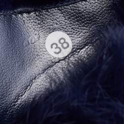 Pre Owned Celine Blue Fur and Suede Knee Length Boots Size 38