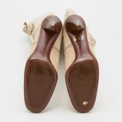 Pre Owned Celine Beige Suede Side Button Detail Knee Length Boots Size 39