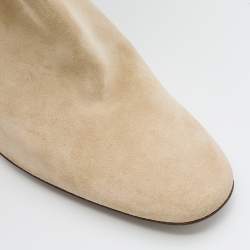 Pre Owned Celine Beige Suede Side Button Detail Knee Length Boots Size 39