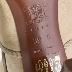 Pre Owned Celine Beige Suede Side Button Detail Knee Length Boots Size 39