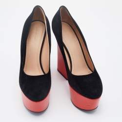 Pre Owned Celine Black Suede Color Block Platform Pumps Size 41