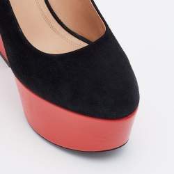 Pre Owned Celine Black Suede Color Block Platform Pumps Size 41