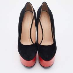 Pre Owned Celine Black Suede Color Block Platform Pumps Size 41