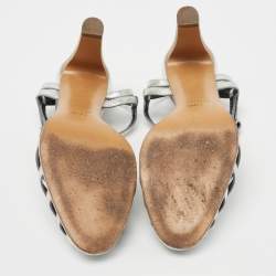 Pre Owned Celine Silver Leather Ankle Strap Pumps Size 36