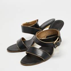 Pre Owned Celine Black Leather Ankle Wrap Sandals Size 40