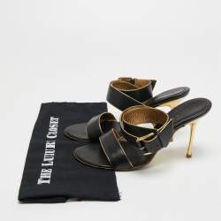 Pre Owned Celine Black Leather Ankle Wrap Sandals Size 40