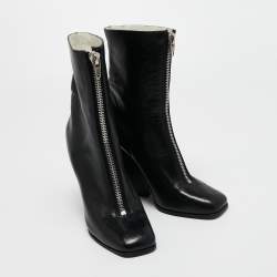 Pre Owned Celine Black Leather Zipper Wedge Boots Size 38