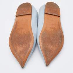 مملوكة مسبقًا Celine Light Blue Leather V-Neck Ballet Flats Size 38