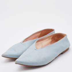 مملوكة مسبقًا Celine Light Blue Leather V-Neck Ballet Flats Size 38
