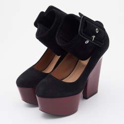 Celine Black Suede Phoebe Philo Wide Ankle Cuff Platform Pumps Size 36