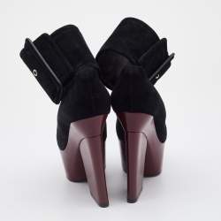 Celine Black Suede Phoebe Philo Wide Ankle Cuff Platform Pumps Size 36