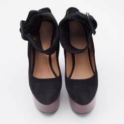 Celine Black Suede Phoebe Philo Wide Ankle Cuff Platform Pumps Size 36