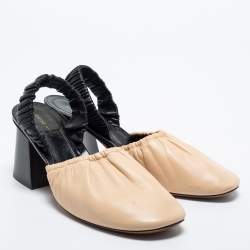 Pre Owned Celine Beige/Black Leather Slingback Pumps Size 39