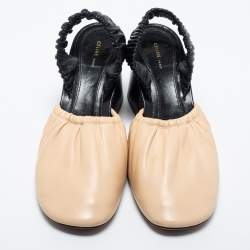 Pre Owned Celine Beige/Black Leather Slingback Pumps Size 39