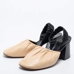 Pre Owned Celine Beige/Black Leather Slingback Pumps Size 39