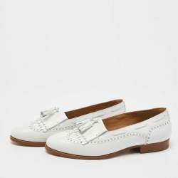 Pre Owned Celine White Leather Tassel Detail Slip On Loafers Size 38
