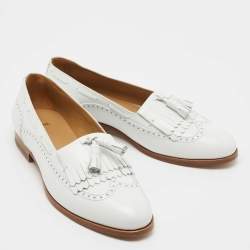 Pre Owned Celine White Leather Tassel Detail Slip On Loafers Size 38