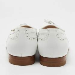 Pre Owned Celine White Leather Tassel Detail Slip On Loafers Size 38