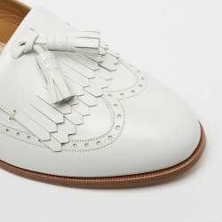 Pre Owned Celine White Leather Tassel Detail Slip On Loafers Size 38