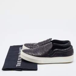 Celine Black Python Leather Slip On Sneakers Size 37