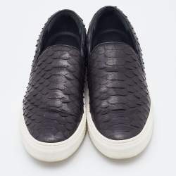 Celine Black Python Leather Slip On Sneakers Size 37