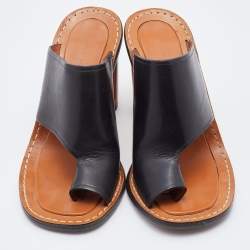 Celine Black Leather Toe Ring Slide Sandals Size 37