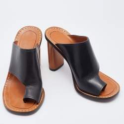 Celine Black Leather Toe Ring Slide Sandals Size 37