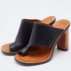 Celine Black Leather Toe Ring Slide Sandals Size 37