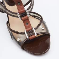 Celine Brown Leather and PVC Caged Studded Ankle Strap Sandals Size 37.5