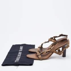 Pre Owned Celine Two Tone Brown Leather T-Strap Sandals Size 37