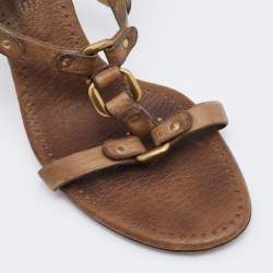 Pre Owned Celine Two Tone Brown Leather T-Strap Sandals Size 37