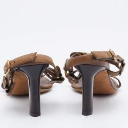 Pre Owned Celine Two Tone Brown Leather T-Strap Sandals Size 37