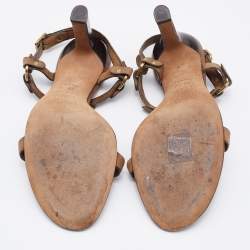 Pre Owned Celine Two Tone Brown Leather T-Strap Sandals Size 37